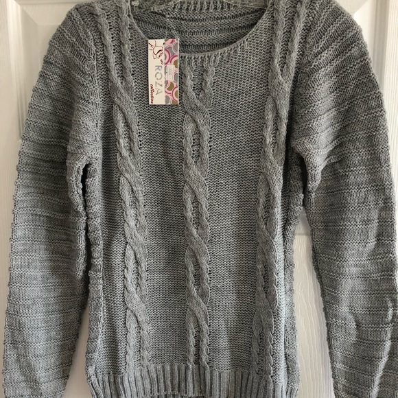 Practical Grey Wool Turkish Sweater stretch crew neck Red Roza Brand rib cuff - Picture 1 of 10